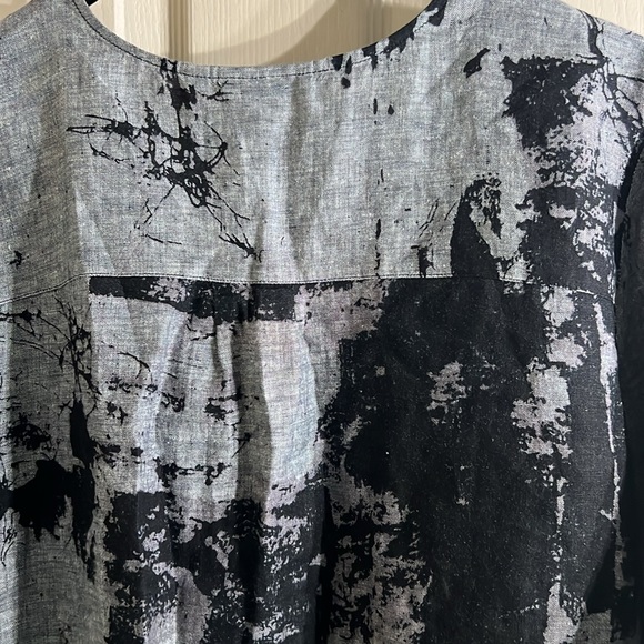 HABITAT  short sleeve linen jacket  gray and black v neck large   EUC boho - Picture 5 of 7